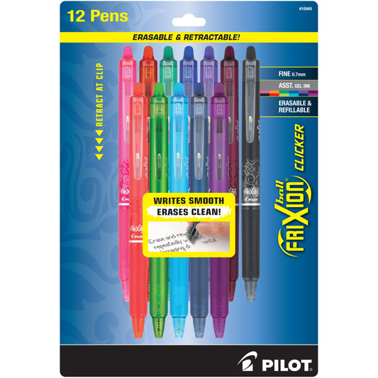 Pilot FriXion Clicker Erasable Gel Ink Pens, Fine Point (0.7mm), Purple, 12 Count