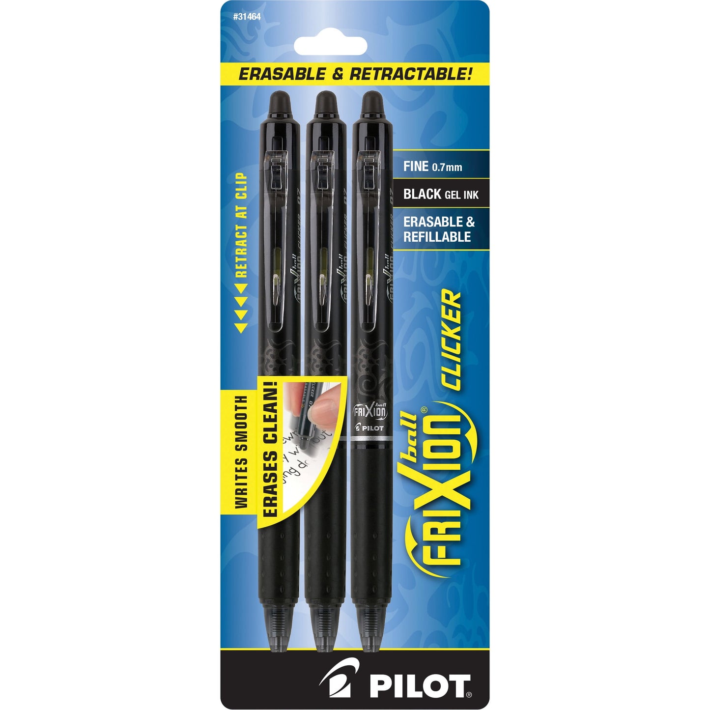 Pilot FriXion Clicker Erasable Gel Ink Pens, Fine Point (0.7mm), Black, 2 Count