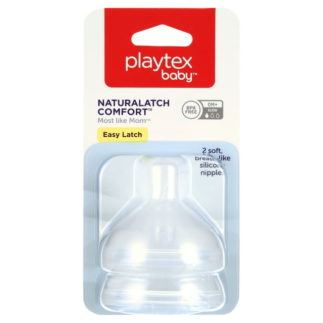 Playtex Baby NaturaLatch Silicone Baby Bottle Nipples Slow Flow, 2 pack