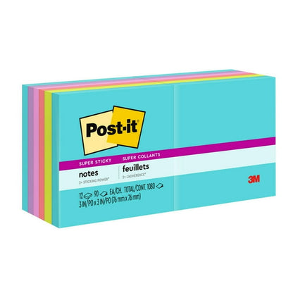 Post-it Super Sticky Notes 3 Note Pads, 3" x 3" - Supernova Neons