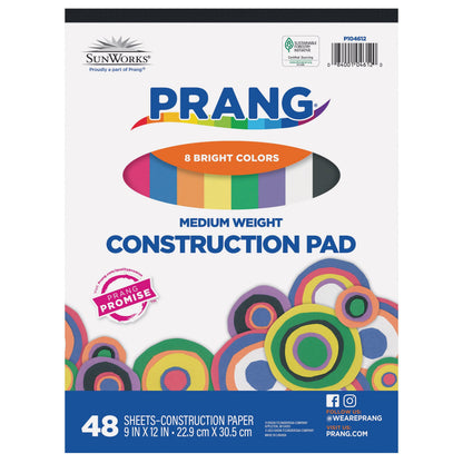PRANG Medium Weight Construction Paper Pad, 48 sheets - 8 Assorted Colors, 9" x 12"