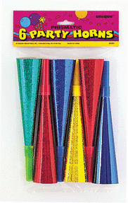 Unique Party! Multicolored Fancy Horns, 6 count