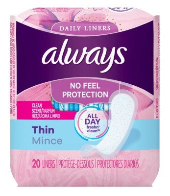 Always Daily Liners Thin Reg 20 Count Clean Scent(24in)