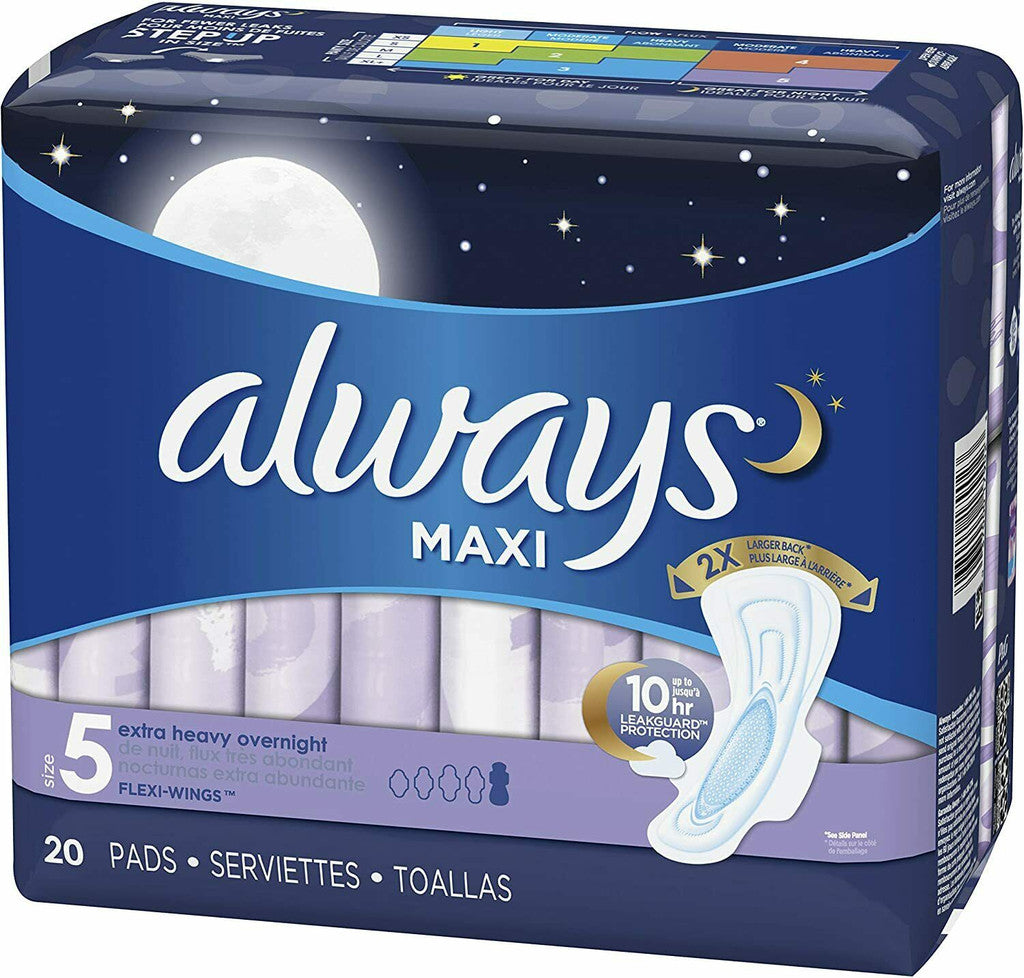 Always Pads Size 5 Maxi 20 Count Extra Heavy Overnight