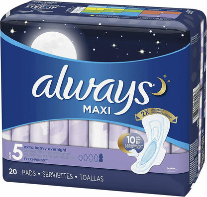 Always Pads Size 5 Maxi 20 Count Extra Heavy Overnight
