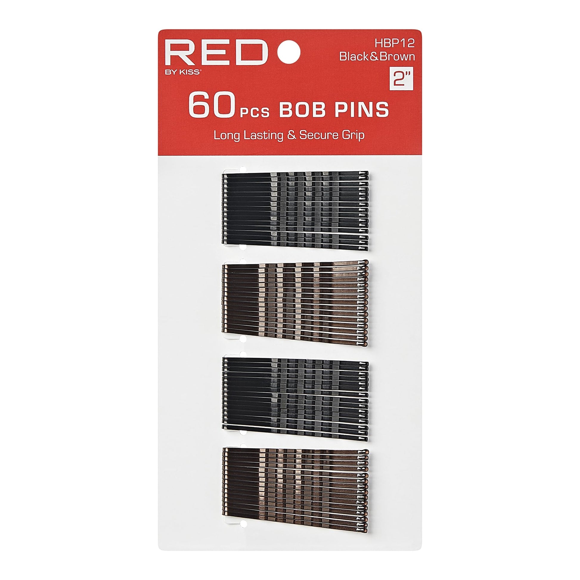 Kiss Red Bob Pins Black 2Inch 60 Count (12in)