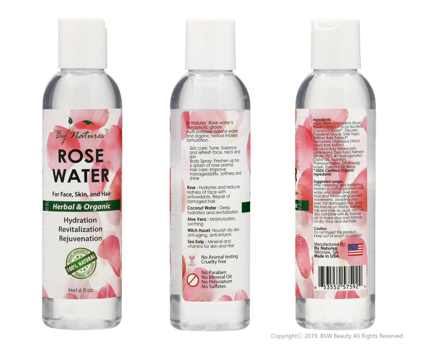 BY NATURES ROSE WATER 6 OZ