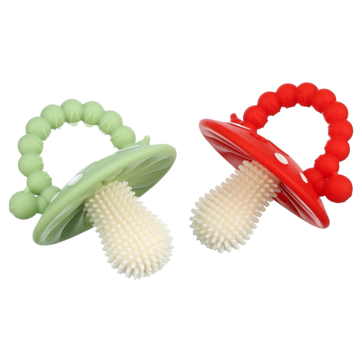 RaZbaby Chompy Teether Toy 3m+ (2-Pack) BPA-Free Silicone Soothes Sore Gums - Red/Green
