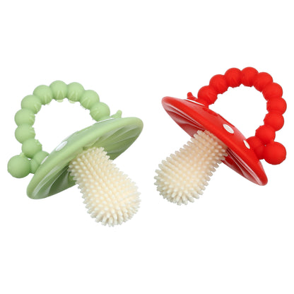 RaZbaby Chompy Teether Toy 3m+ (2-Pack) BPA-Free Silicone Soothes Sore Gums - Red/Green