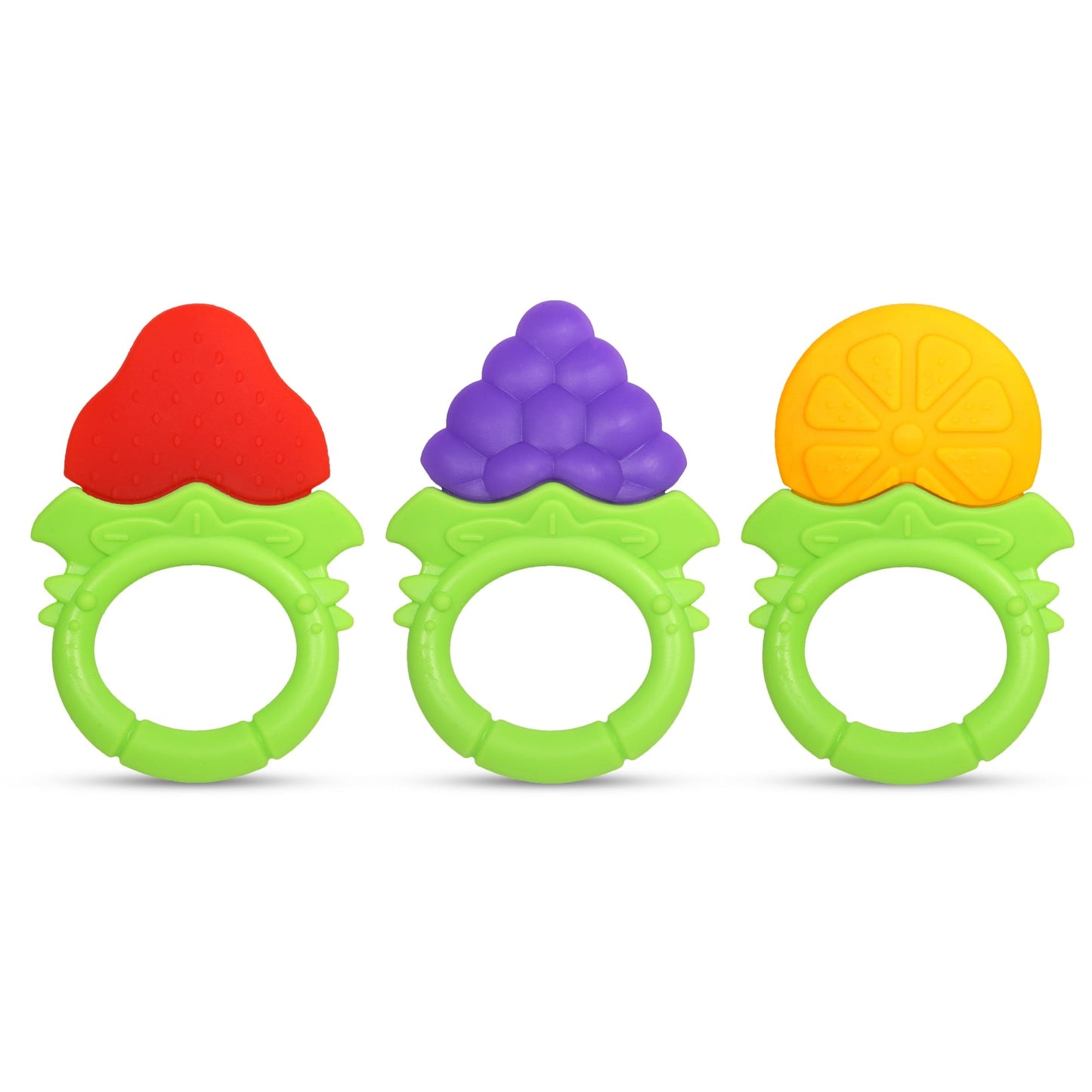 RaZbaby Fruitique Infant & Baby Massager & Teether Toy 3-Pack Fruit-Shaped Multi-Texture Teethers