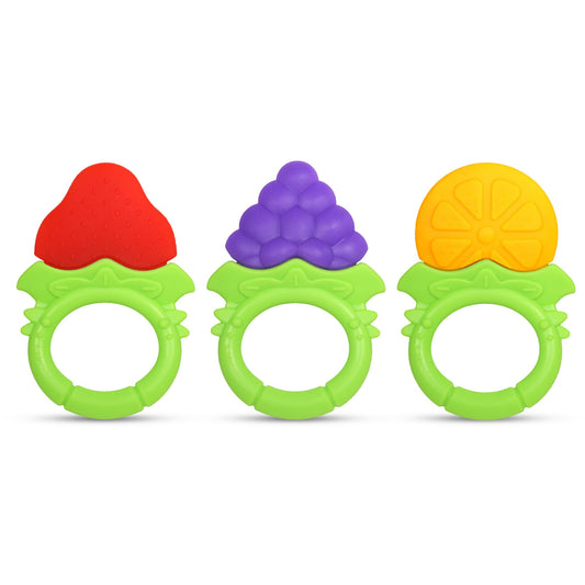 RaZbaby Fruitique Infant & Baby Massager & Teether Toy 3-Pack Fruit-Shaped Multi-Texture Teethers