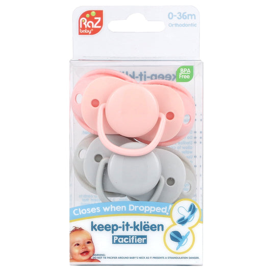 RaZbaby Keep-it-Kleen Pacifier 0-36m (2-Pack) Closes Automatically When Dropped