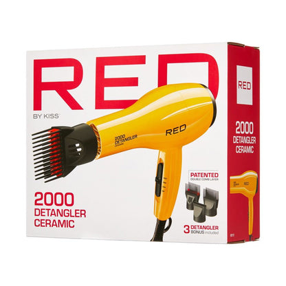 Kiss Red Dryer 2000 Detangler Ceramic 3 Attachments Yellow