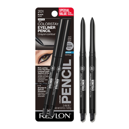 REVLON ColorStay Pencil Waterproof Eyeliner With Built-In Sharpener - 201 Black