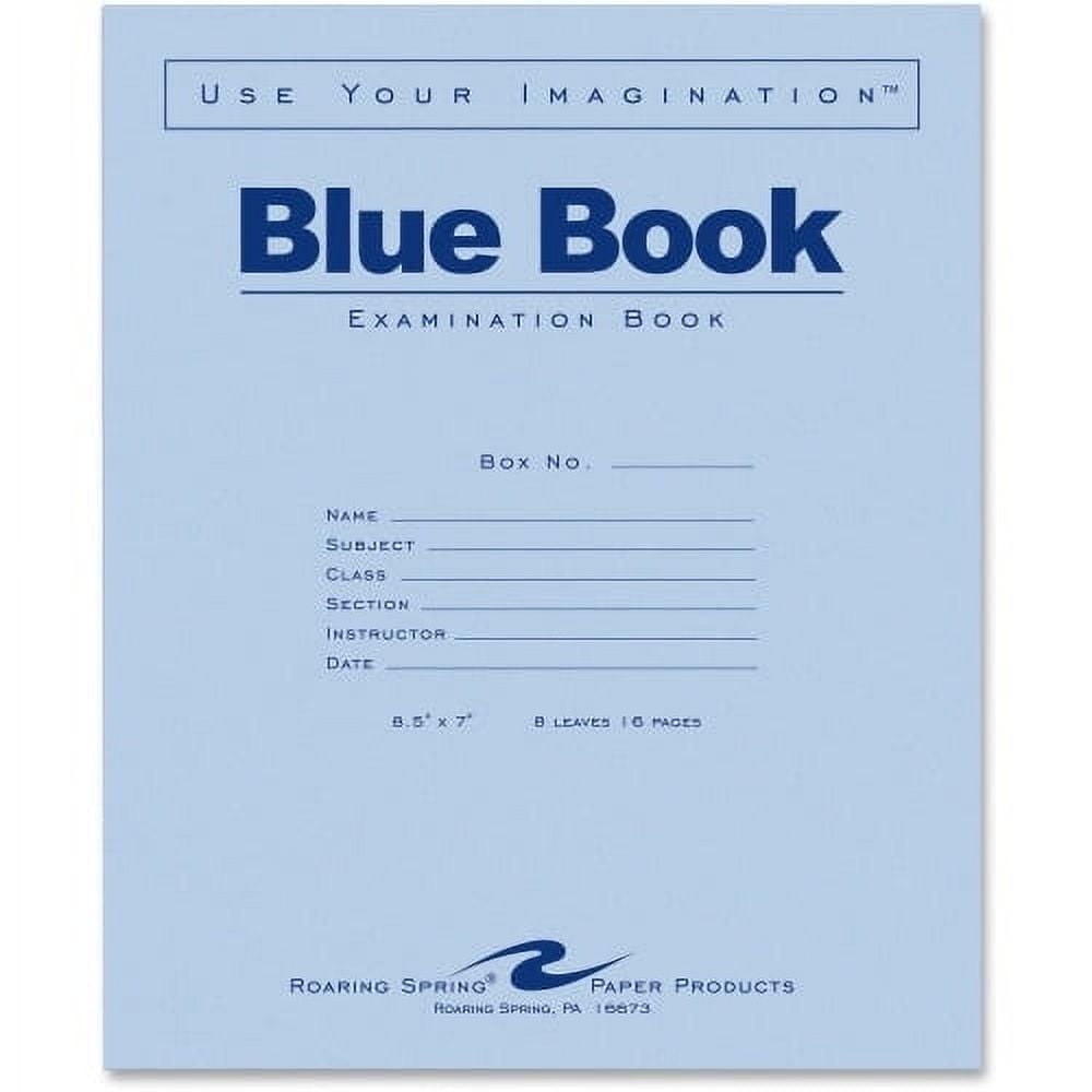 Roaring Spring Blue Exam Book, 8-1/2" x 7", White, 12 Sheets