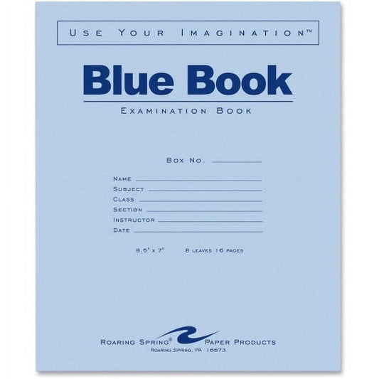 Roaring Spring Blue Exam Book, 8-1/2" x 7", White, 12 Sheets