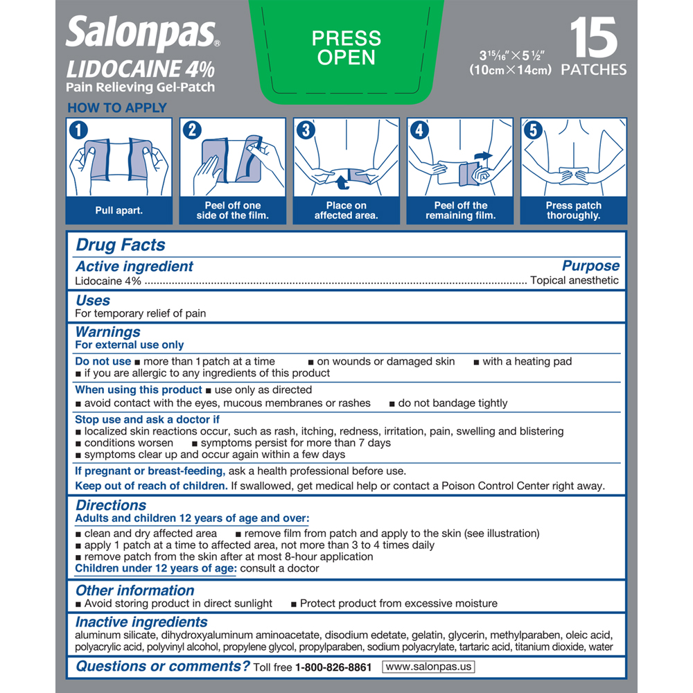 SALONPAS LIDOCAINE 4% PATCHES 6CT
