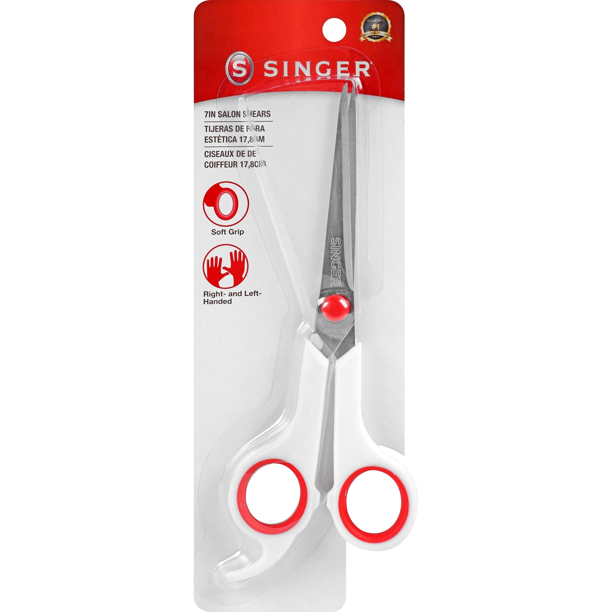 SINGER 7 inch Salon Shears with Finger Rest and Red & White Comfort Grip