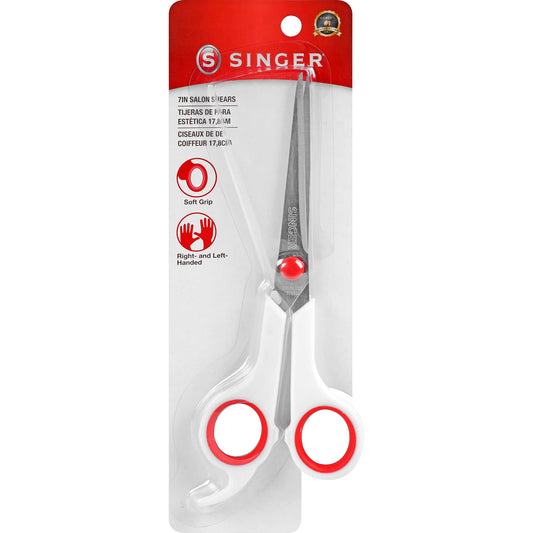 SINGER 7 inch Salon Shears with Finger Rest and Red & White Comfort Grip