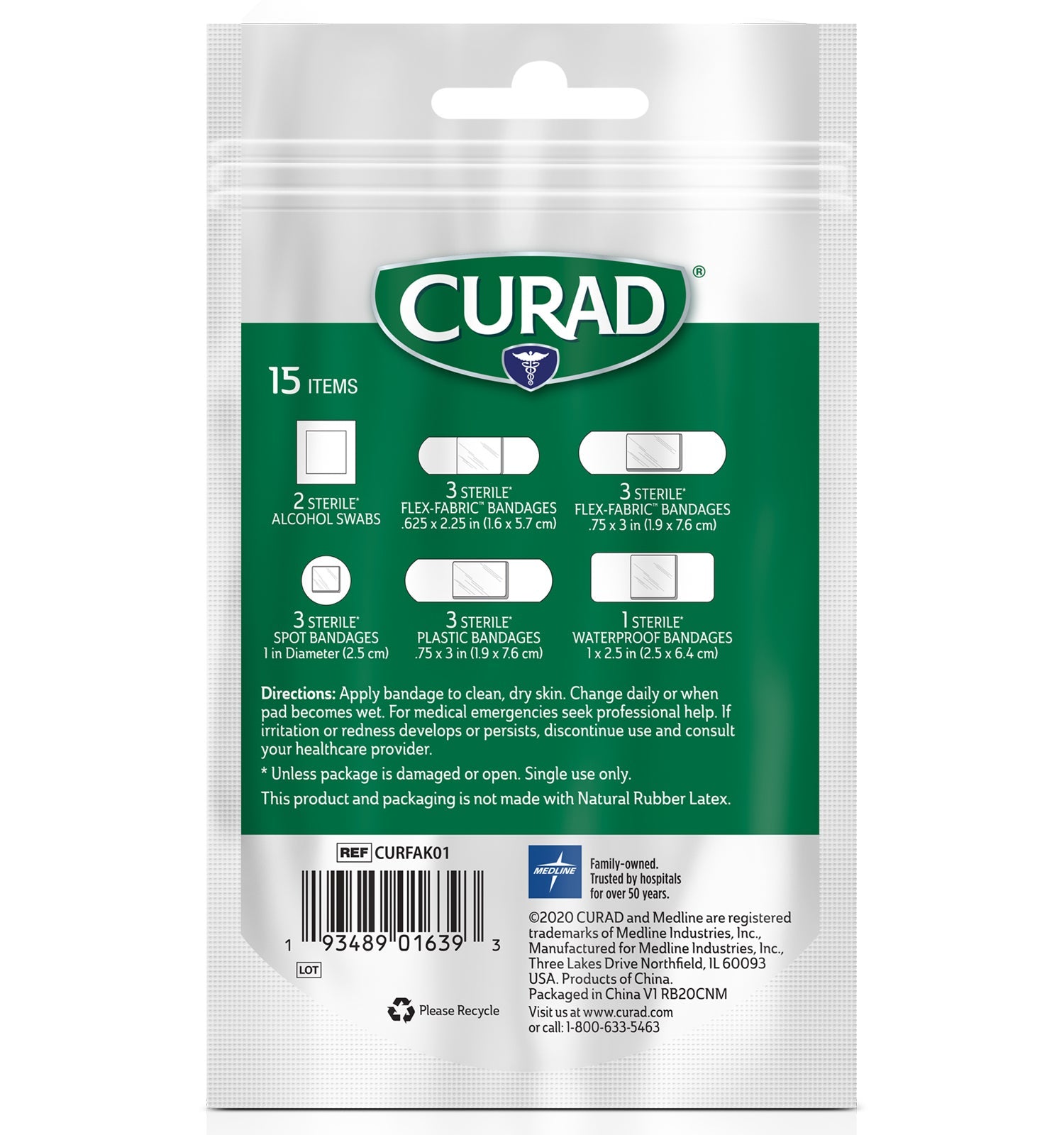 CURAD First Aid On-the-Go Essentials Portable Pack, 15 count