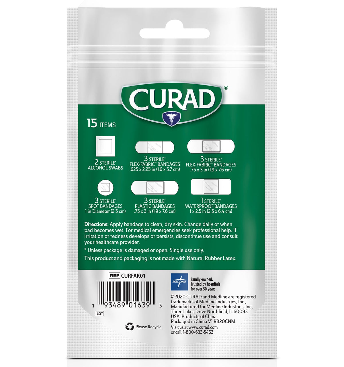 CURAD First Aid On-the-Go Essentials Portable Pack, 15 count