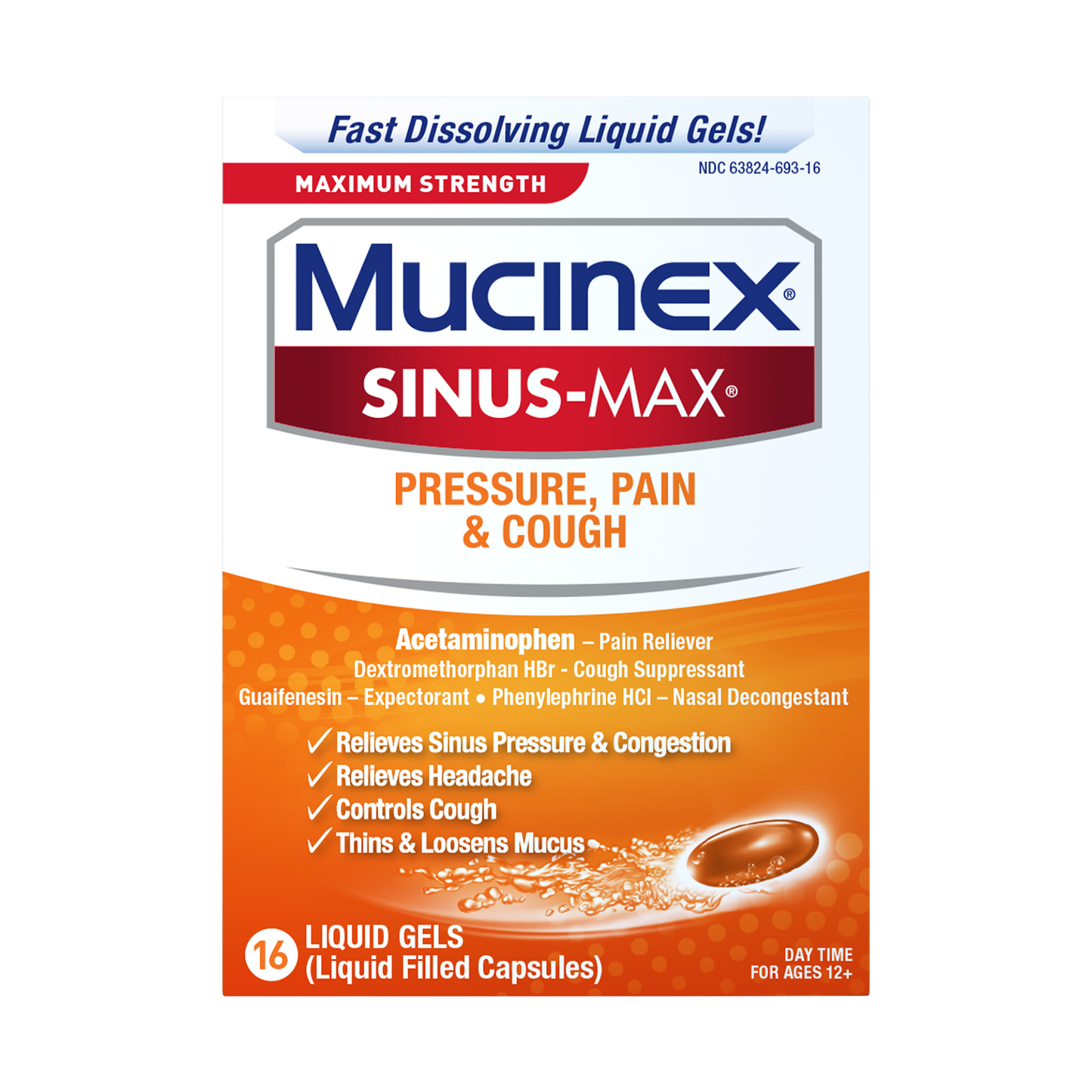 MUCINEX SINUS MAX PRES PAIN CGH LGL 16CT