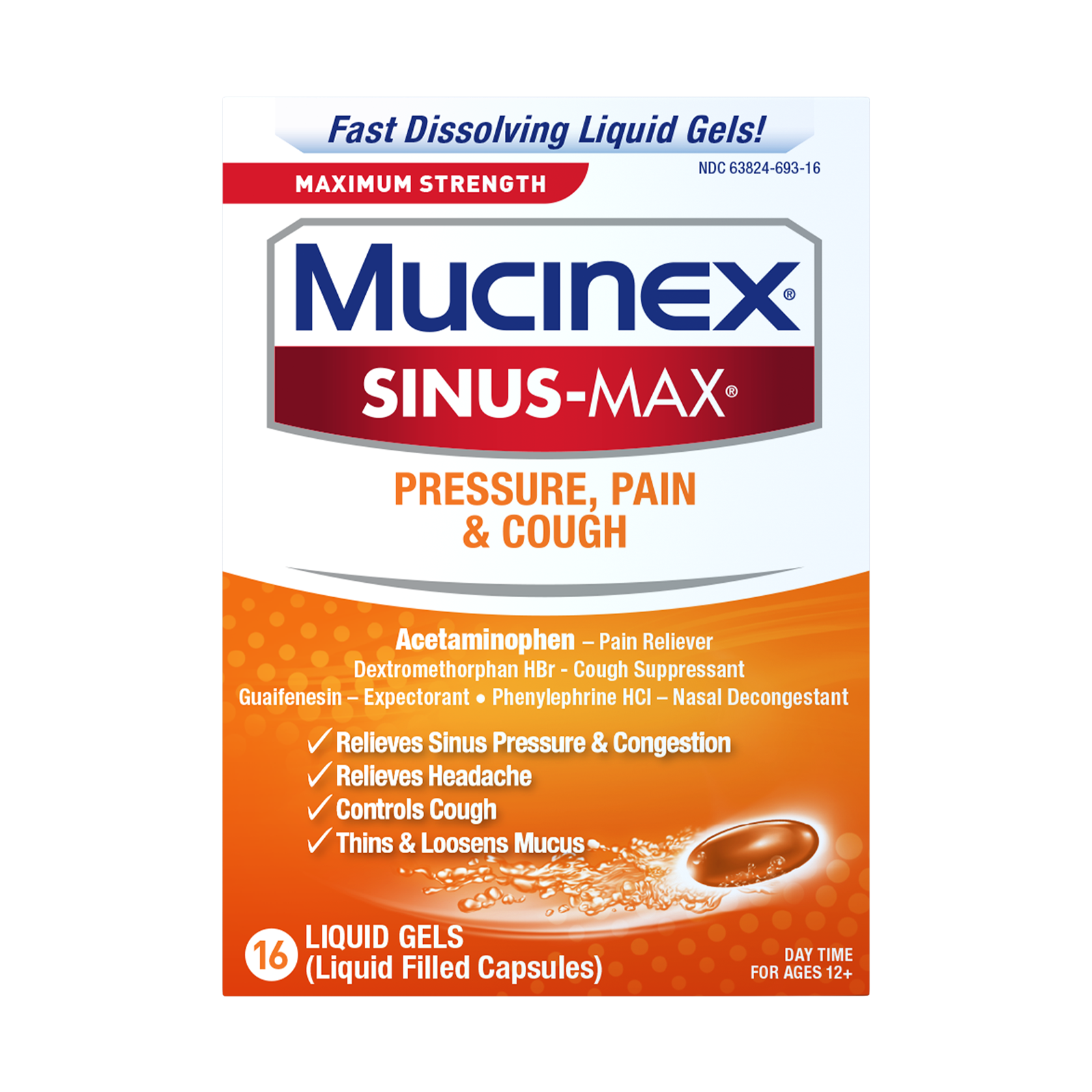 MUCINEX SINUS MAX PRES PAIN CGH LGL 16CT