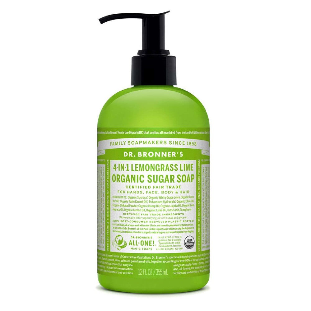 Dr. Bronners Organic Sugar Soap 12oz Lemongrass Lime Pump