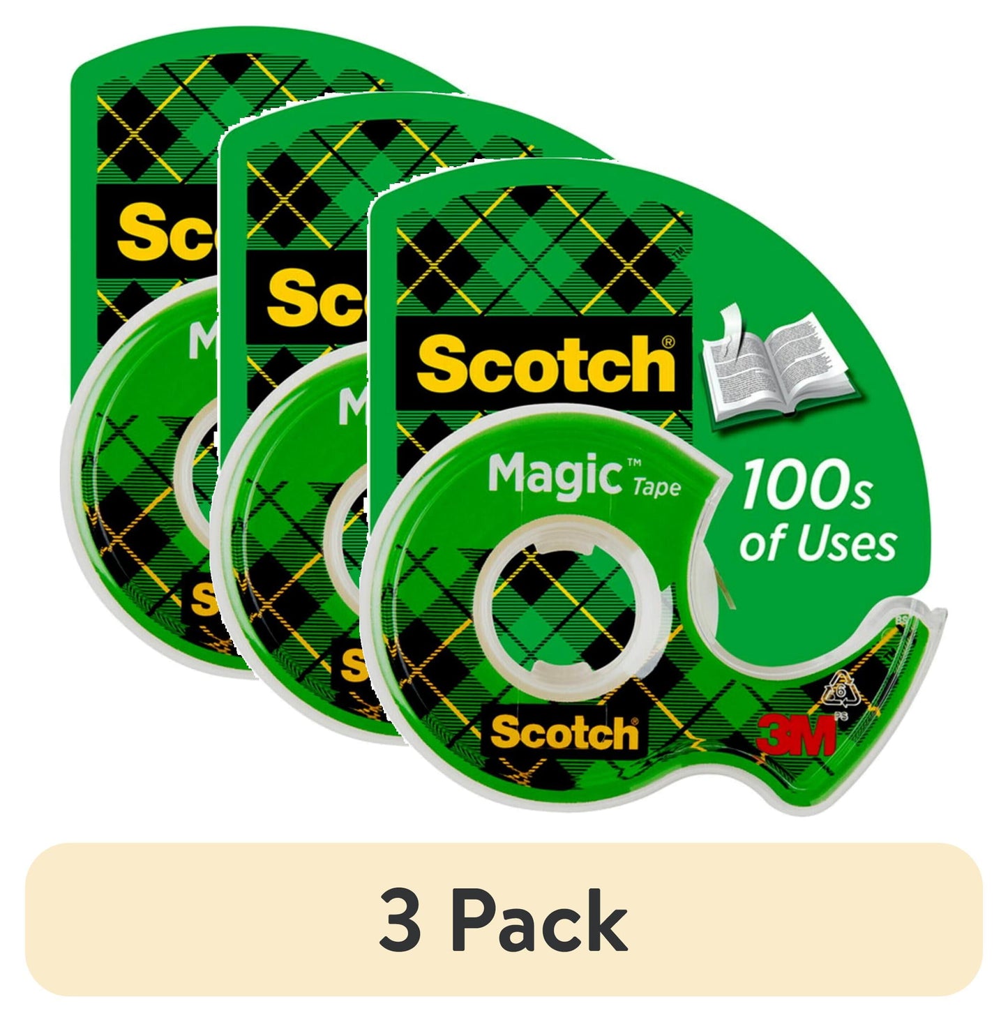 3M Scotch Magic Tape Dispensers  Clear  3/4 in. x 300 in.  3 CT