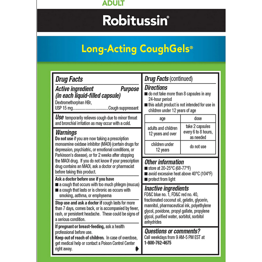 ROBITUSSIN LONG-ACTING COUGHGELS 20 CT