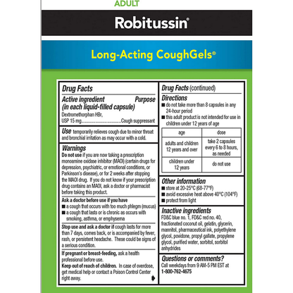 ROBITUSSIN LONG-ACTING COUGHGELS 20 CT