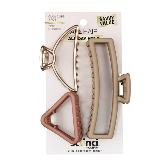 scünci Medium Sized Rectangle Claw Clips, 3 count