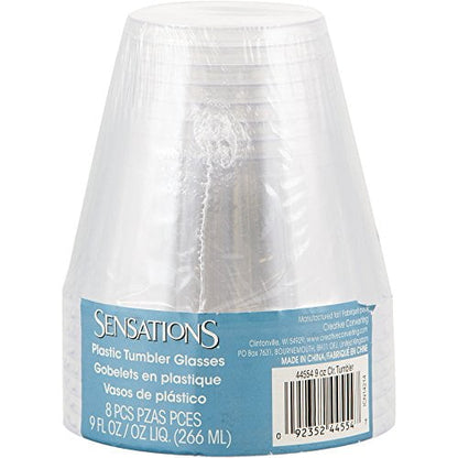 SENSATIONS 9 oz Plastic Tumbler Glasses - Assorted Colors, 12 count