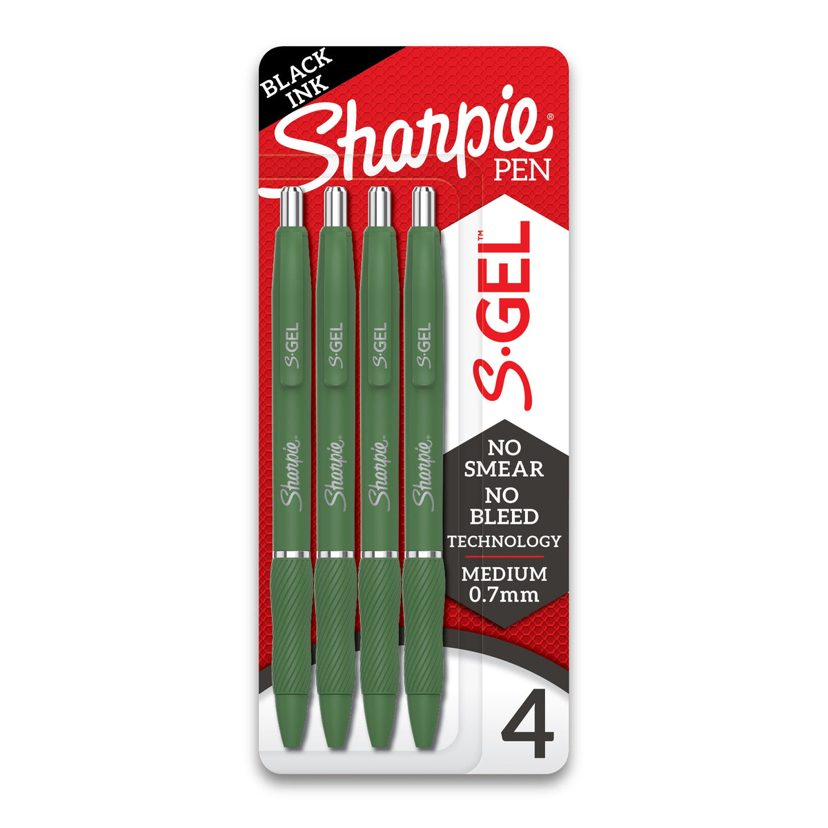 Sharpie S-Gel Forest Green Fashion Barrel Black Ink Pens, 4 count