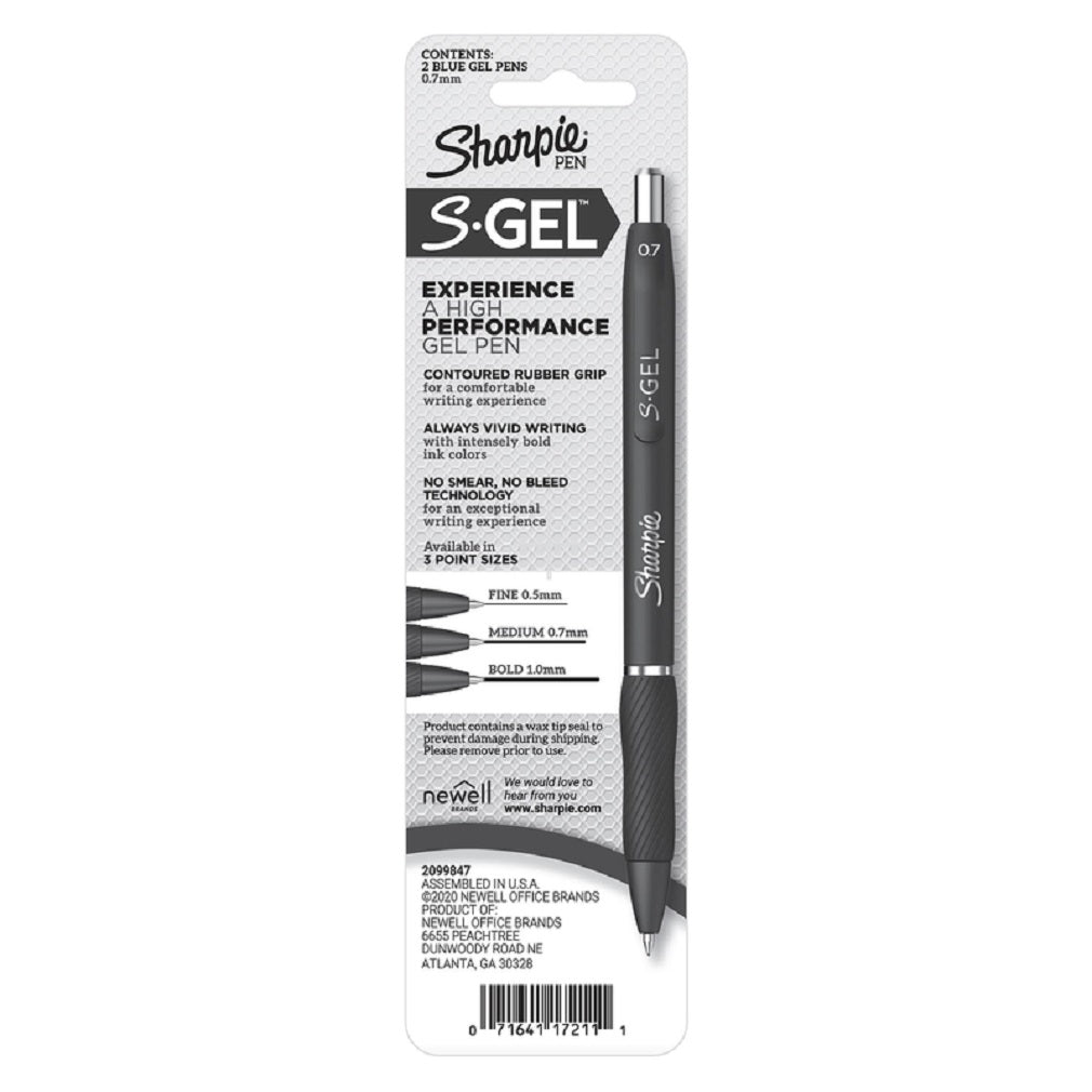 Sharpie S-Gel Blue Retractable Gel Pen, 2 count