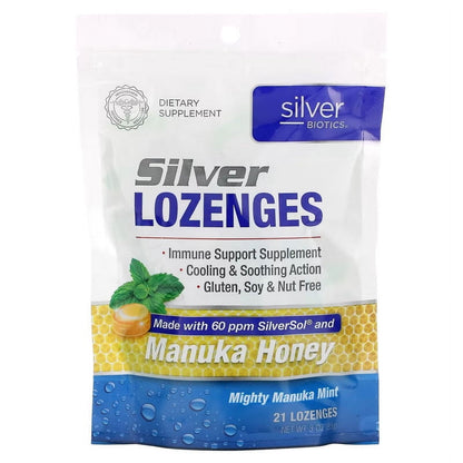 SILVER BIOTICS LOZENGES,W/MANUKA HNY