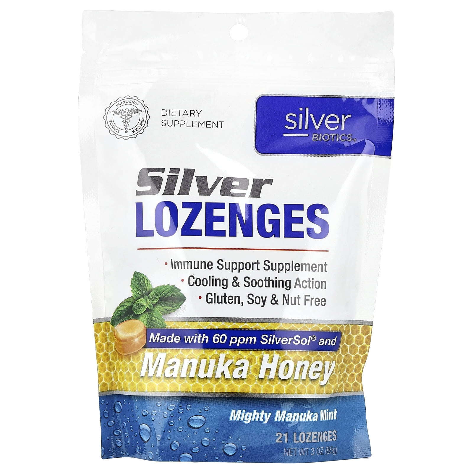 SILVER BIOTICS LOZENGES,W/MANUKA HNY