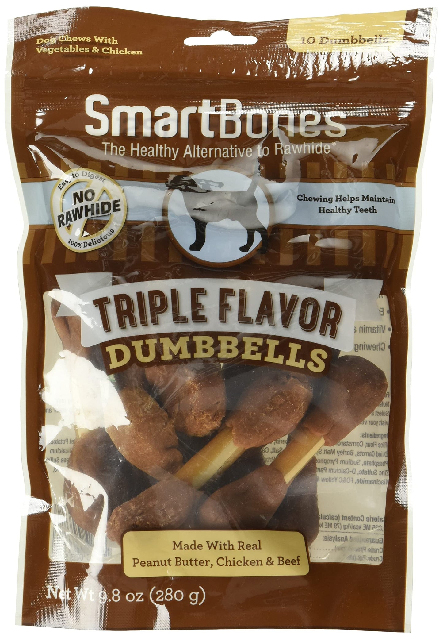 DreamBone Triple Flavor Dumbbells with Chicken, 10 count