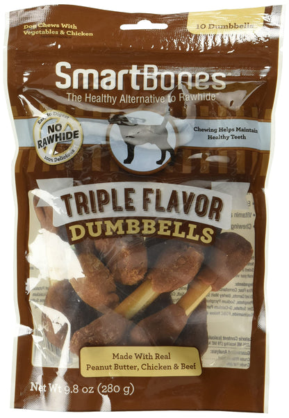 DreamBone Triple Flavor Dumbbells with Chicken, 10 count