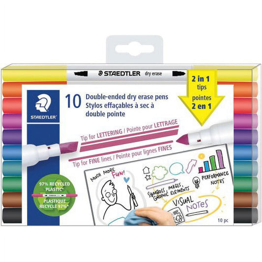 DBL-ENDED DRY ERASE PENS, 10PC