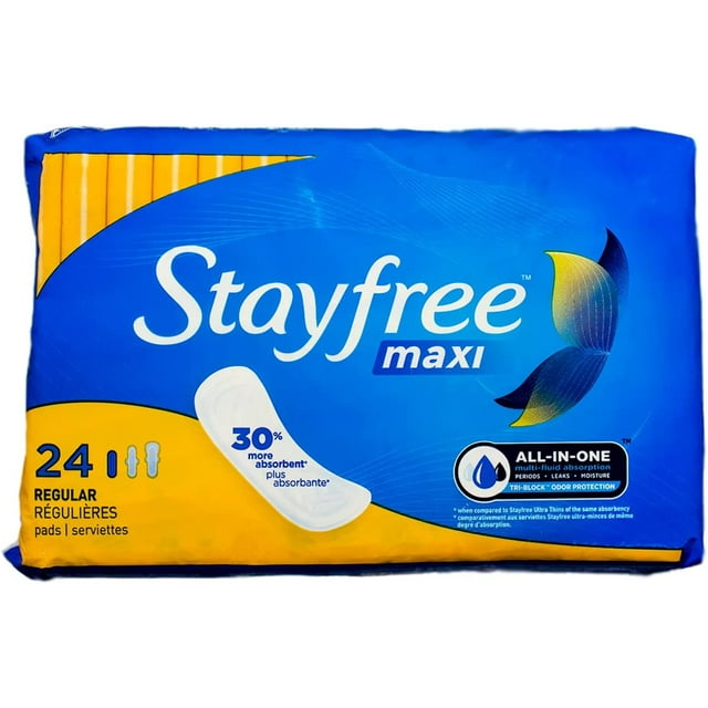 STAYFREE MAXI REG PAD UNSCENTED 6X24CT