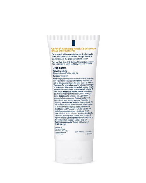 CeraVe Hydrating Mineral Face Sunscreen Lotion – SPF 30, 2.5 oz