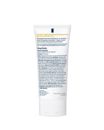CeraVe Hydrating Mineral Face Sunscreen Lotion – SPF 30, 2.5 oz