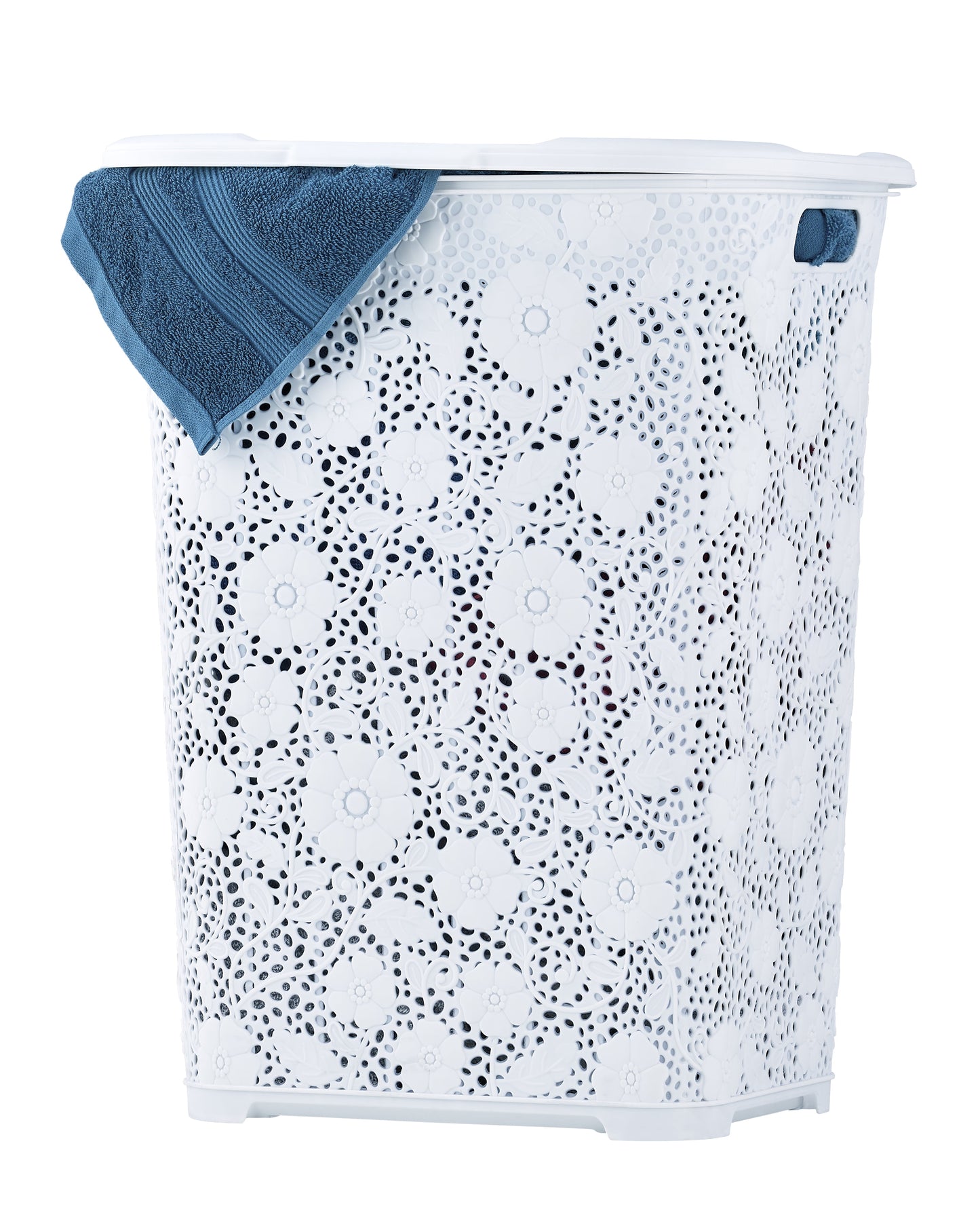 50 L LACE HAMPER, WHITE