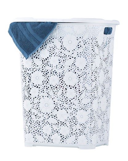 50 L LACE HAMPER, WHITE