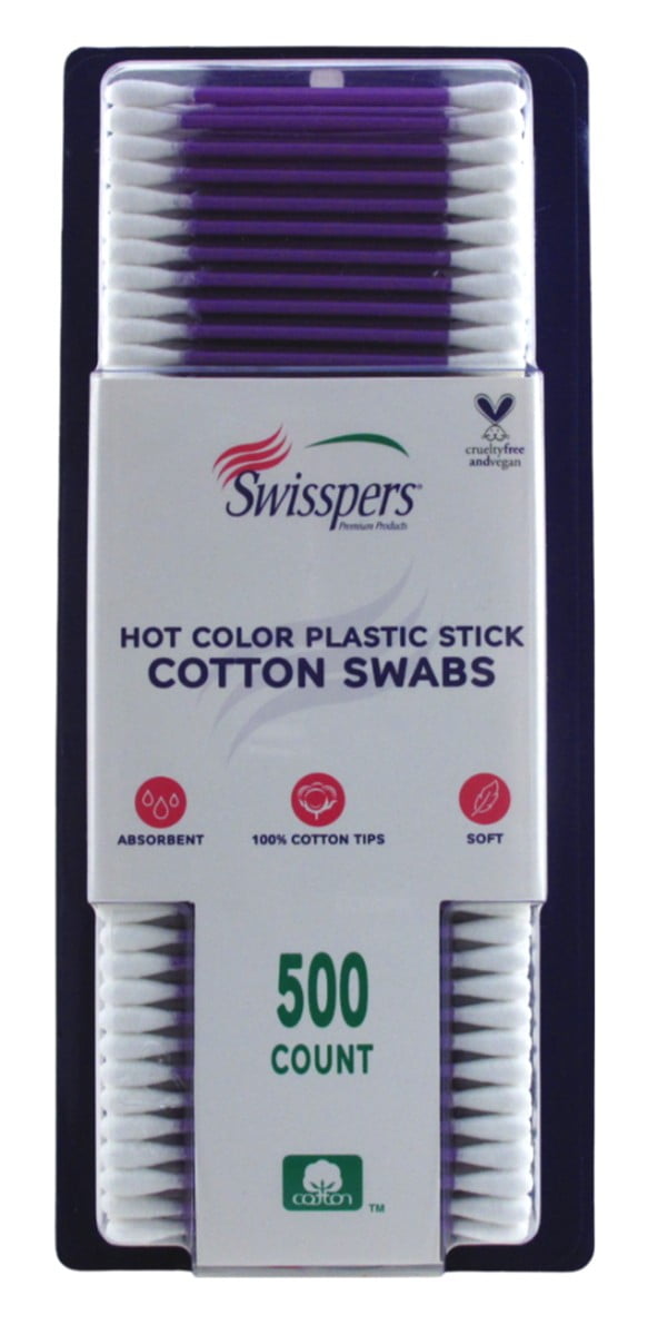 Swisspers Cotton Swabs 500 Count Hot Color Plastic Stick