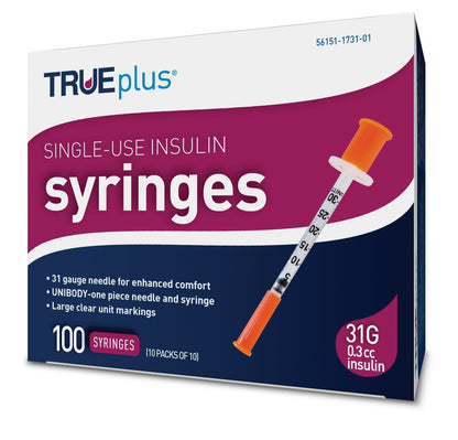TRUEPLUS SYRINGE 5/16" 31GX1CC 100CT
