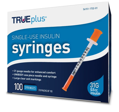 TRUEPLUS SYRINGE 1/2" 29GX1CC 100CT