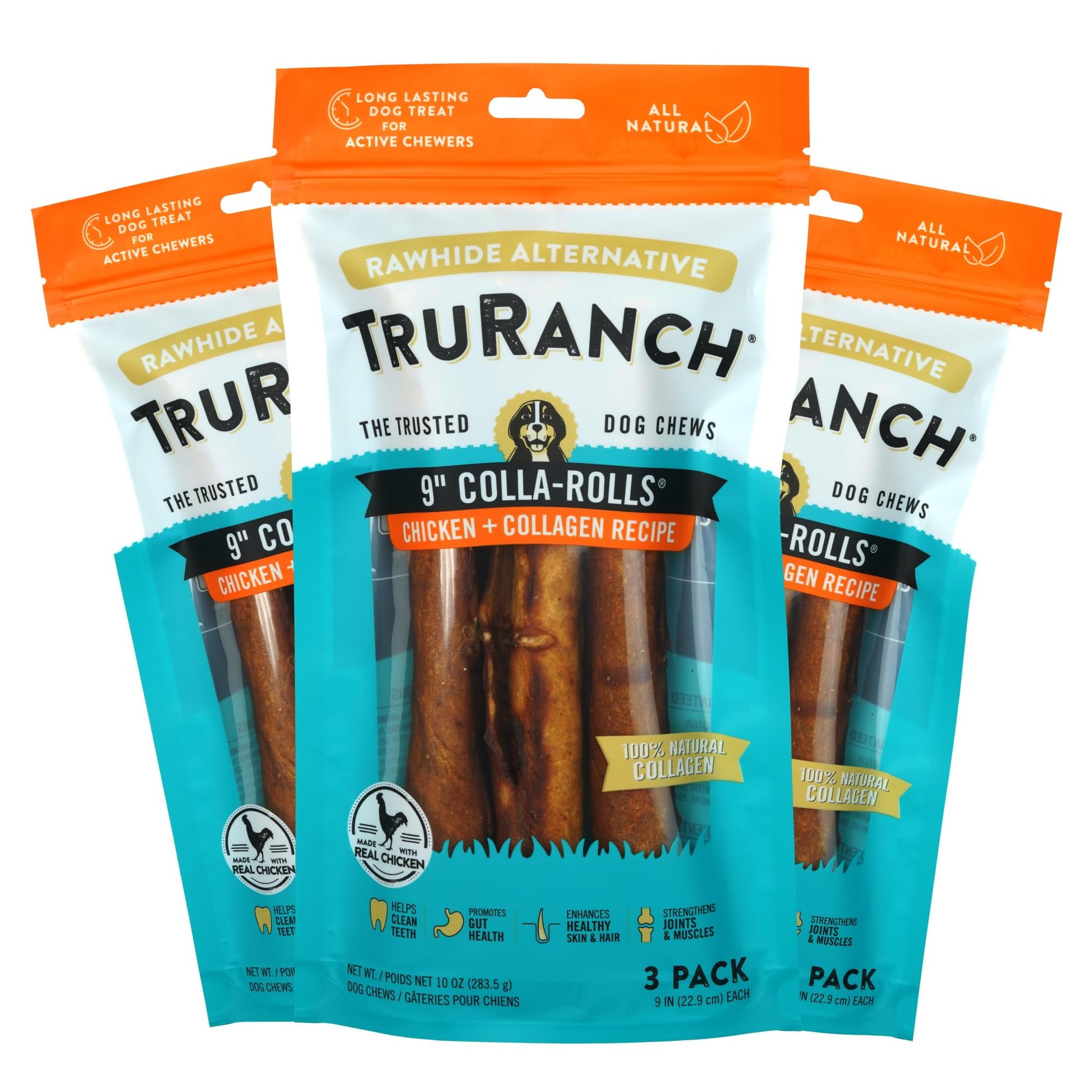TruRanch 5" Rawhide Alternative Collagen Sticks for Dogs - Made with Real Chicken, 15 Count
