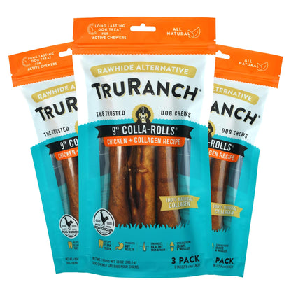 TruRanch 5" Rawhide Alternative Collagen Sticks for Dogs - Made with Real Chicken, 15 Count